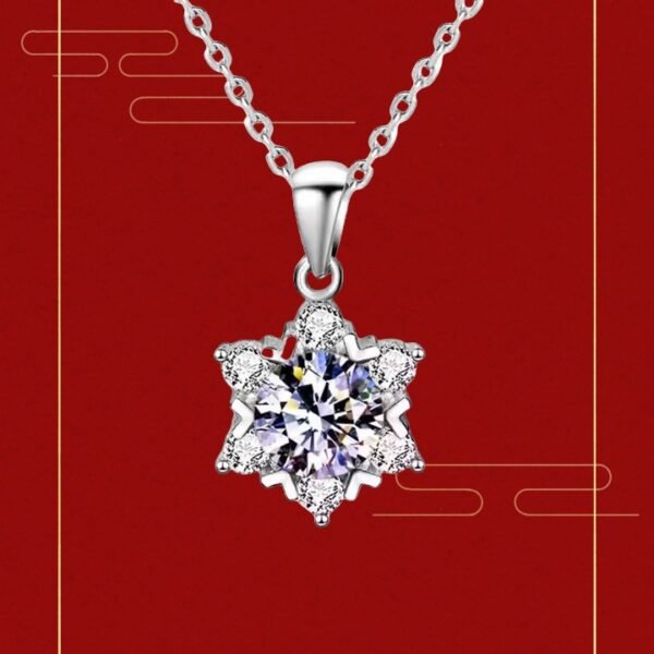 03Snowflake Moissanite Pendant Necklace 925 Silver Wedding Jewelry for Women