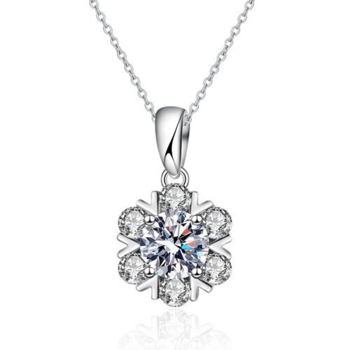 5 Snowflake Moissanite Pendant Necklace 925 Sterling Silver for Women
