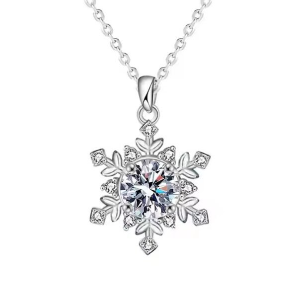 03Snowflake Moissanite Pendant Necklace 925 Silver Wedding Jewelry for Women