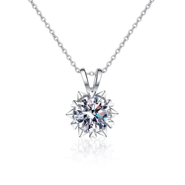 01CT Snowflake Moissanite Pendant Necklace 925 Sterling Silver for Women